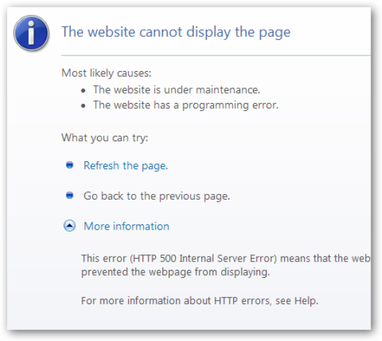 "The website cannot display the page"