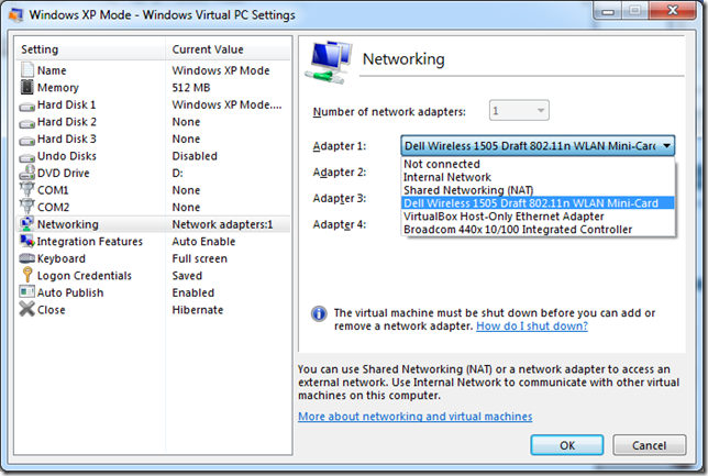 Networking adapter settings